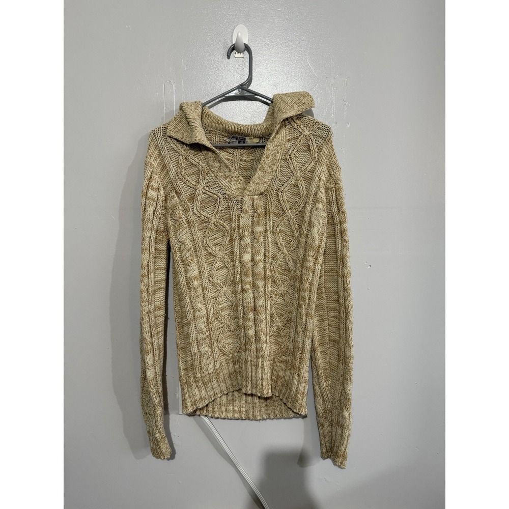Vintage Montgomery Ward Women's Beige Knit V-Neck Collared Sweater Size S